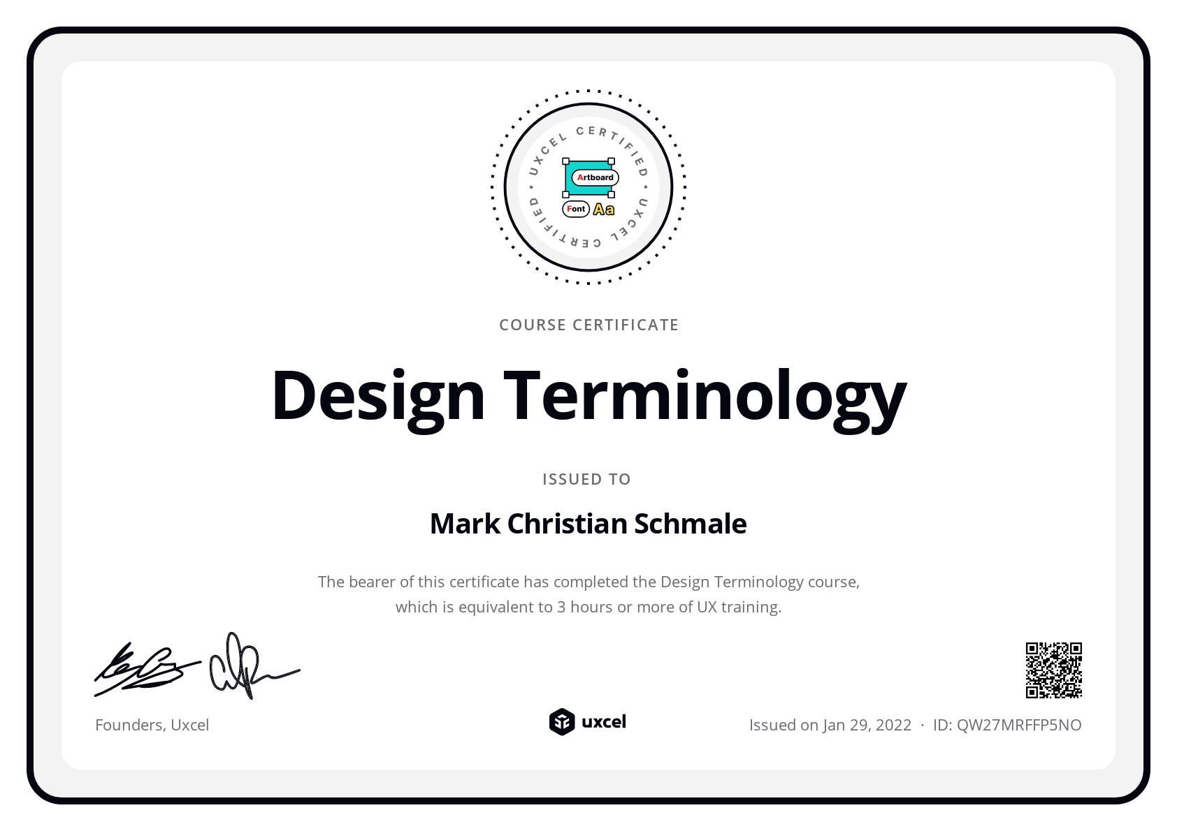 Mark Christian Schmale's certificate